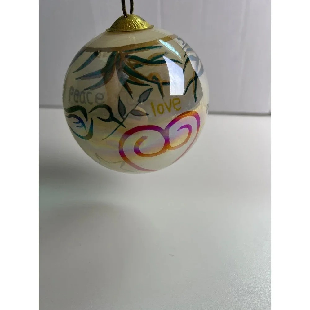 Vintage 1999 Glass Hand Painted Christmas Ornament Love Hope Peace‎